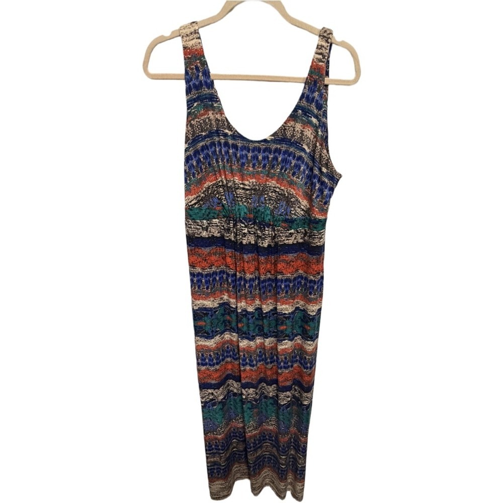 Soma Sleeveless Midi Dress Large Multicolor Abstract Print Stretch Casual Summer